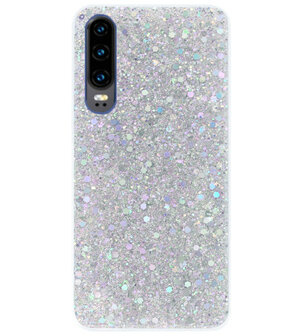 ADEL Premium Siliconen Back Cover Softcase Hoesje voor Huawei P30 - Bling Bling Glitter Zilver