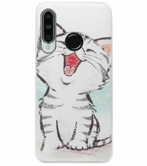 ADEL Siliconen Back Cover Softcase Hoesje voor Huawei P30 Lite - Kat Schattig