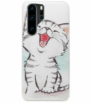 ADEL Siliconen Back Cover Softcase Hoesje voor Huawei P30 Pro - Kat Schattig