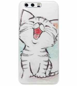 ADEL Siliconen Back Cover Softcase Hoesje voor Huawei P10 - Kat Schattig