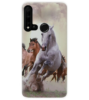 ADEL Siliconen Back Cover Softcase Hoesje voor Huawei P20 Lite (2019) - Paarden
