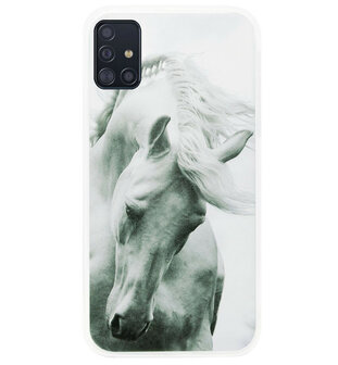 ADEL Siliconen Back Cover Softcase Hoesje voor Samsung Galaxy A71 - Paarden Wit