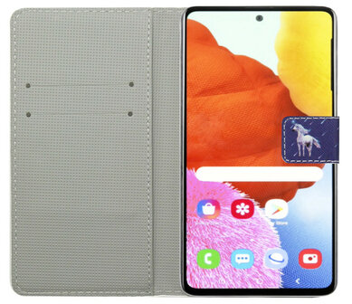 ADEL Kunstleren Book Case Pasjes Portemonnee Hoesje voor Samsung Galaxy A71 - Paarden Eenhoorn Wit