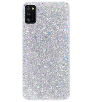 ADEL Premium Siliconen Back Cover Softcase Hoesje voor Samsung Galaxy A41 - Bling Bling Glitter Zilver
