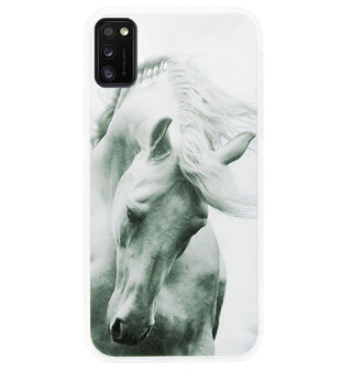 ADEL Siliconen Back Cover Softcase Hoesje voor Samsung Galaxy A41 - Paarden Wit