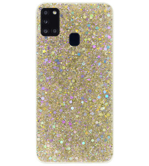 ADEL Premium Siliconen Back Cover Softcase Hoesje voor Samsung Galaxy A21s - Bling Bling Glitter Goud