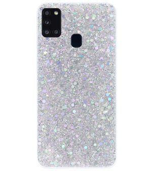 ADEL Premium Siliconen Back Cover Softcase Hoesje voor Samsung Galaxy A21s - Bling Bling Glitter Zilver