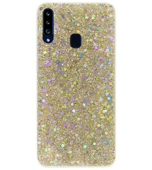 ADEL Premium Siliconen Back Cover Softcase Hoesje voor Samsung Galaxy A20s - Bling Bling Glitter Goud