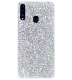 ADEL Premium Siliconen Back Cover Softcase Hoesje voor Samsung Galaxy A20s - Bling Bling Glitter Zilver