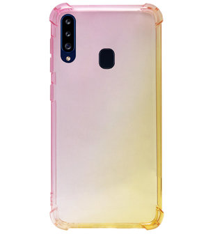 ADEL Siliconen Back Cover Softcase Hoesje voor Samsung Galaxy A20s - Kleurovergang Roze Geel
