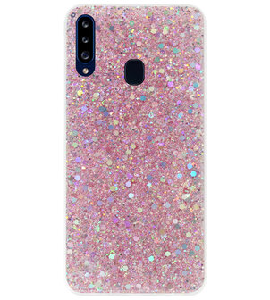 ADEL Premium Siliconen Back Cover Softcase Hoesje voor Samsung Galaxy A20s - Bling Bling Roze