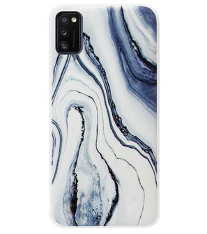ADEL Siliconen Back Cover Softcase Hoesje voor Samsung Galaxy A41 - Marmer Blauw Wit