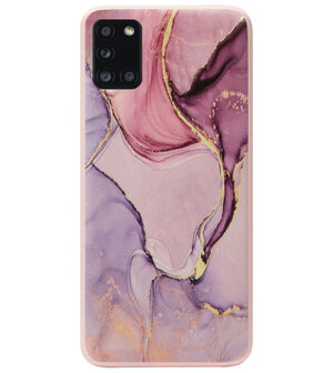 ADEL Siliconen Back Cover Softcase Hoesje voor Samsung Galaxy A31 - Marmer Roze Goud Paars