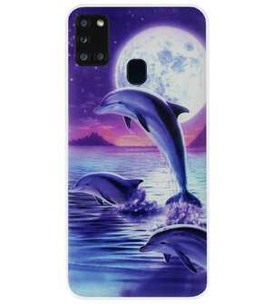 ADEL Kunststof Back Cover Hardcase Hoesje voor Samsung Galaxy A21s - Dolfijn Blauw