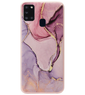ADEL Siliconen Back Cover Softcase Hoesje voor Samsung Galaxy A21s - Marmer Roze Goud Paars