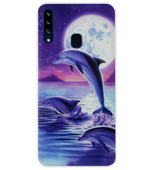 ADEL Kunststof Back Cover Hardcase Hoesje voor Samsung Galaxy A20s - Dolfijn Blauw