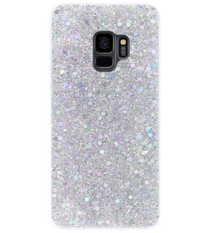 ADEL Premium Siliconen Back Cover Softcase Hoesje voor Samsung Galaxy S9 - Bling Bling Glitter Zilver