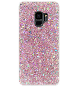 ADEL Premium Siliconen Back Cover Softcase Hoesje voor Samsung Galaxy S9 - Bling Bling Roze