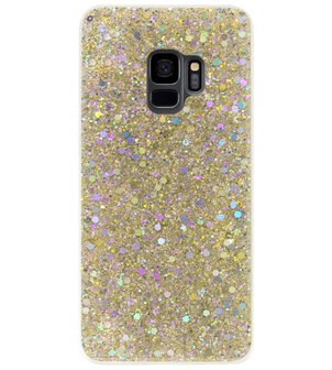 ADEL Premium Siliconen Back Cover Softcase Hoesje voor Samsung Galaxy S9 - Bling Bling Glitter Goud