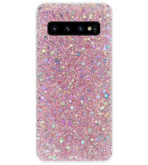 ADEL Premium Siliconen Back Cover Softcase Hoesje voor Samsung Galaxy S10 - Bling Bling Roze