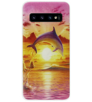 ADEL Kunststof Back Cover Hardcase Hoesje voor Samsung Galaxy S10 - Dolfijn