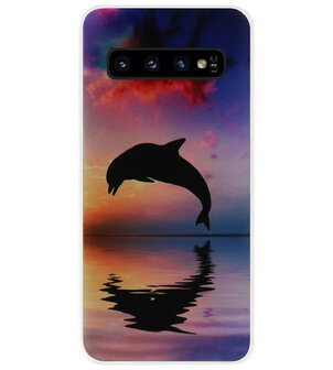 ADEL Kunststof Back Cover Hardcase Hoesje voor Samsung Galaxy S10 - Dolfijn Blauw