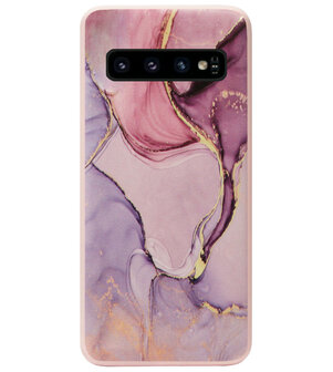 ADEL Siliconen Back Cover Softcase Hoesje voor Samsung Galaxy S10 - Marmer Roze Goud Paars
