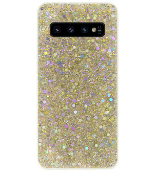 ADEL Premium Siliconen Back Cover Softcase Hoesje voor Samsung Galaxy S10 Plus - Bling Bling Glitter Goud