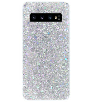 ADEL Premium Siliconen Back Cover Softcase Hoesje voor Samsung Galaxy S10 Plus - Bling Bling Glitter Zilver