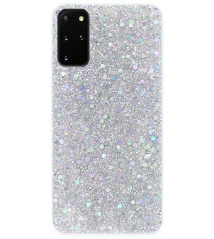 ADEL Premium Siliconen Back Cover Softcase Hoesje voor Samsung Galaxy S20 - Bling Bling Glitter Zilver