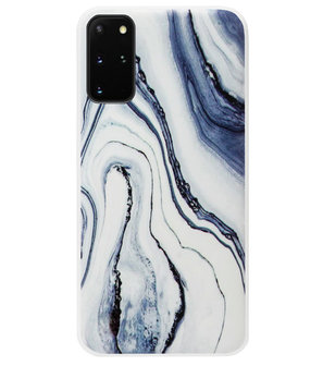 ADEL Siliconen Back Cover Softcase Hoesje voor Samsung Galaxy S20 - Marmer Blauw Wit