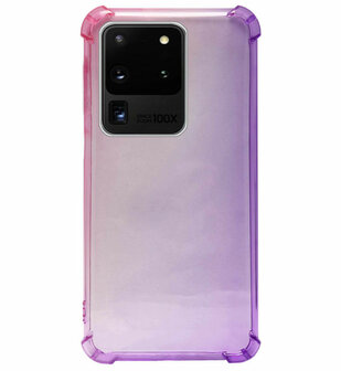ADEL Siliconen Back Cover Softcase Hoesje voor Samsung Galaxy S20 Ultra - Kleurovergang Roze Paars