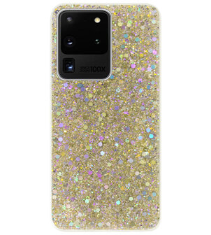 ADEL Premium Siliconen Back Cover Softcase Hoesje voor Samsung Galaxy S20 Ultra - Bling Bling Glitter Goud