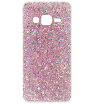 ADEL Premium Siliconen Back Cover Softcase Hoesje voor Samsung Galaxy J3 (2015)/ J3 (2016) - Bling Bling Roze