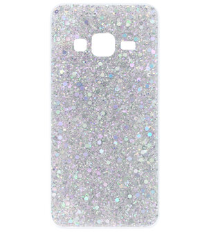 ADEL Premium Siliconen Back Cover Softcase Hoesje voor Samsung Galaxy J3 (2015)/ J3 (2016) - Bling Bling Glitter Zilver