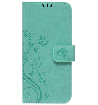 ADEL Kunstleren Book Case Pasjes Portemonnee Hoesje voor Samsung Galaxy J7 (2015) - Vlinder Groen