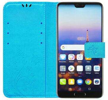 ADEL Kunstleren Book Case Pasjes Portemonnee Hoesje voor Huawei P20 - Vlinder Blauw