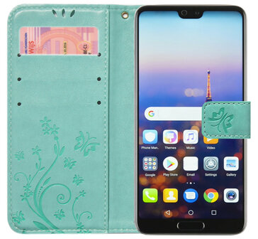 ADEL Kunstleren Book Case Pasjes Portemonnee Hoesje voor Huawei P20 - Vlinder Groen