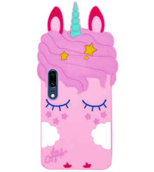 ADEL Siliconen Back Cover Softcase Hoesje voor Huawei P20 - Eenhoorn Roze