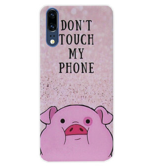 ADEL Siliconen Back Cover Softcase Hoesje voor Huawei P20 - Biggetje Don&#039;t Touch My Phone