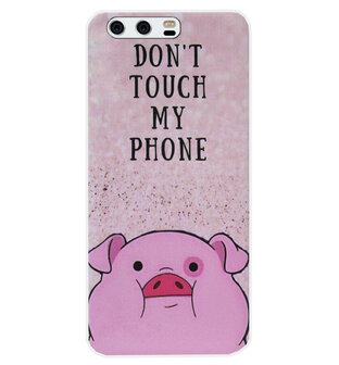 ADEL Siliconen Back Cover Softcase Hoesje voor Huawei P10 - Biggetje Don&#039;t Touch My Phone