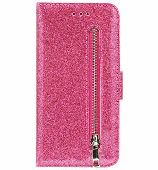 ADEL Kunstleren Book Case Pasjes Portemonnee Hoesje voor Samsung Galaxy A41 - Bling Bling Glitter Roze