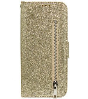 ADEL Kunstleren Book Case Pasjes Portemonnee Hoesje voor Samsung Galaxy A41 - Bling Bling Glitter Goud