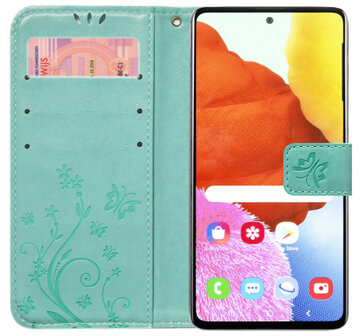 ADEL Kunstleren Book Case Pasjes Portemonnee Hoesje voor Samsung Galaxy A51 - Vlinder Groen