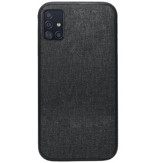 ADEL Siliconen Back Cover Softcase Hoesje voor Samsung Galaxy A51 - Stoffen Textiel Zwart