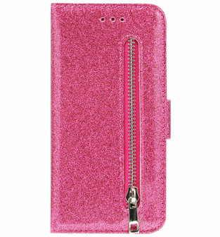 ADEL Kunstleren Book Case Pasjes Portemonnee Hoesje voor Samsung Galaxy A31 - Bling Bling Glitter Roze