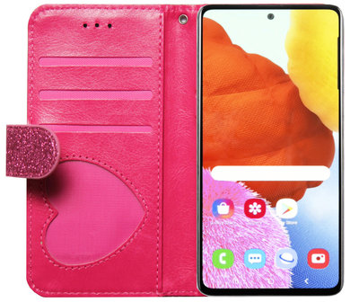 ADEL Kunstleren Book Case Pasjes Portemonnee Hoesje voor Samsung Galaxy A31 - Bling Bling Glitter Roze