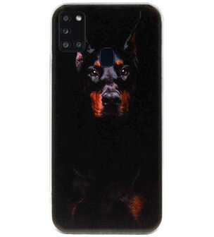 ADEL Siliconen Back Cover Softcase Hoesje voor Samsung Galaxy A21s - Dobermann Pinscher Hond