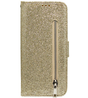ADEL Kunstleren Book Case Pasjes Portemonnee Hoesje voor Samsung Galaxy A21s - Bling Bling Glitter Goud