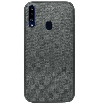 ADEL Siliconen Back Cover Softcase Hoesje voor Samsung Galaxy A20s - Stoffen Textiel Grijs